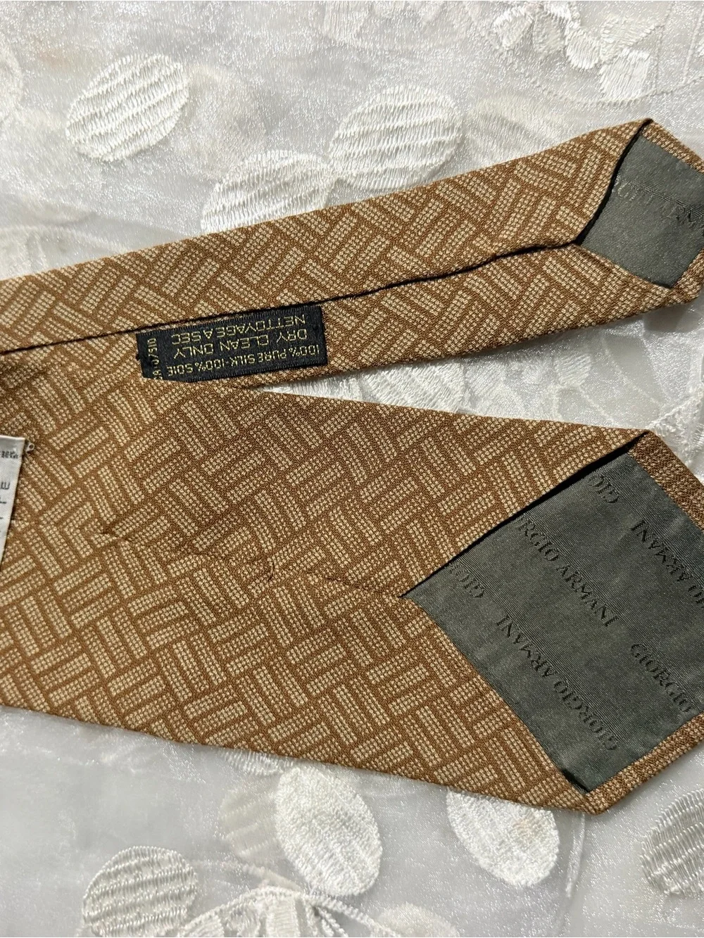 Giorgio Armani Tan Brown Geometric Silk Tie